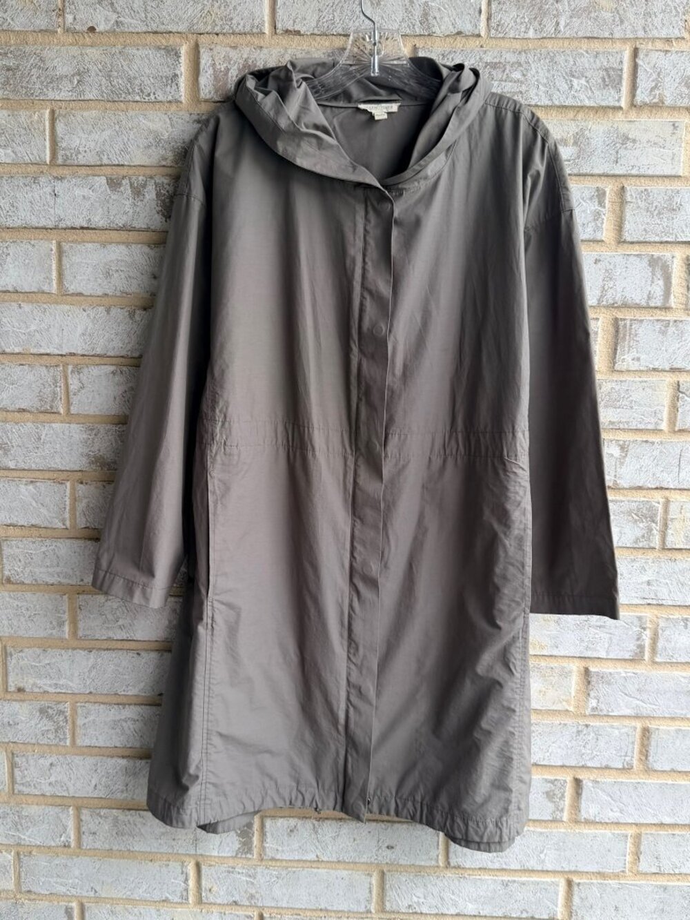 Eileen Fisher Long Sleeve Zip Front Hooded Gray Coat Jacket Size M petite